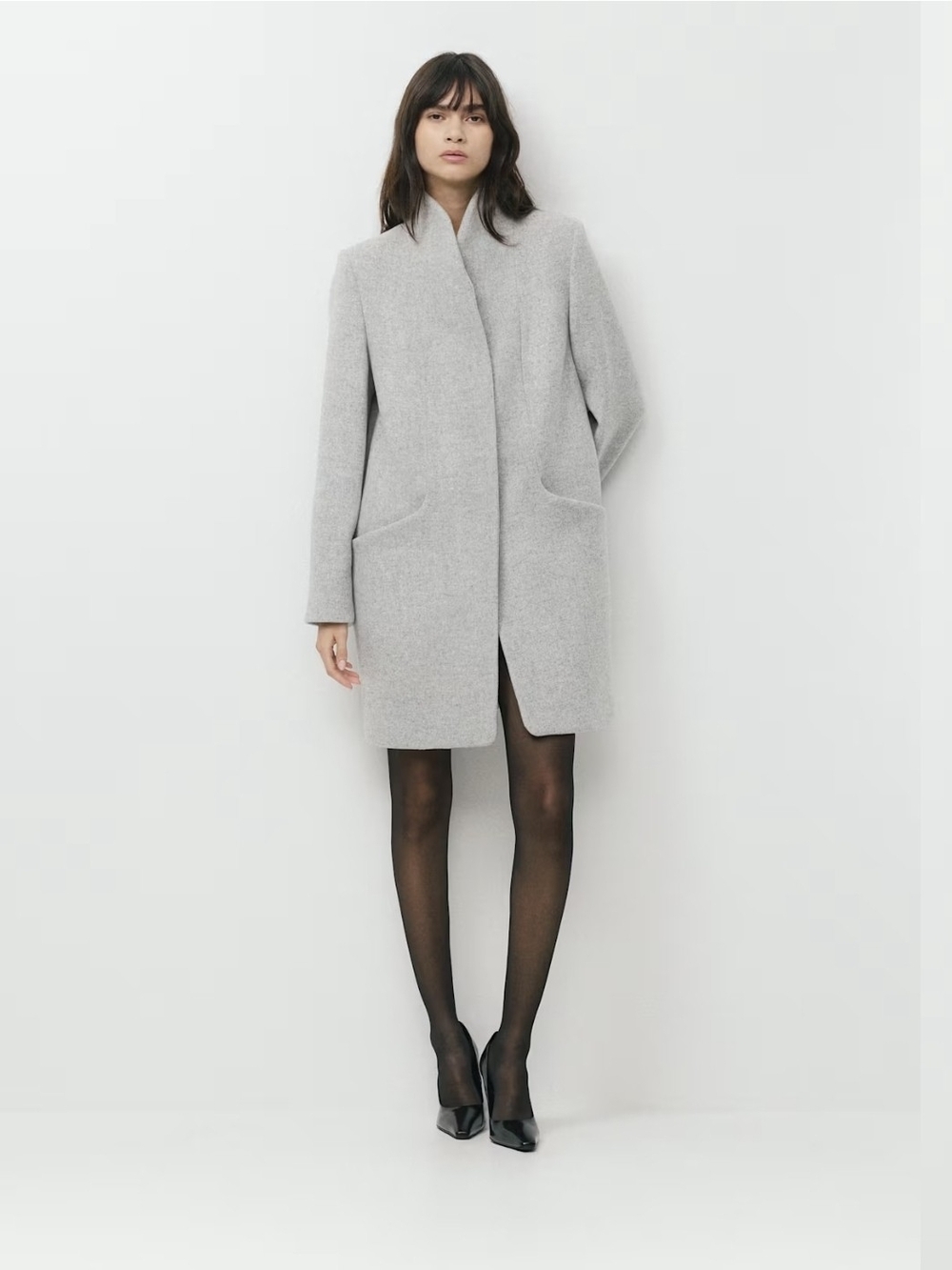 Wilfred Light Gray Minimal Wool Trench Coat